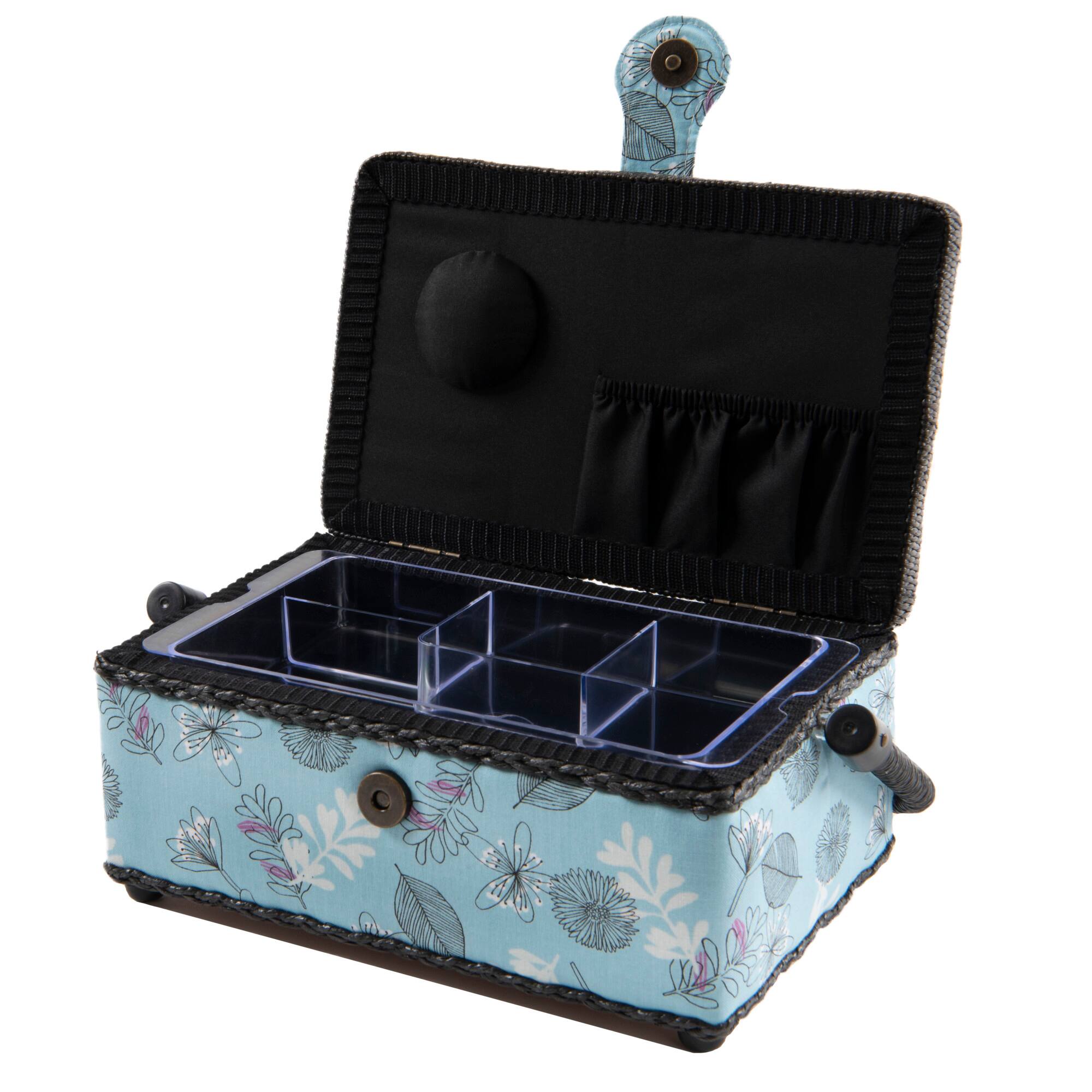 Dritz® Light Blue Floral Small Rectangular Sewing Basket